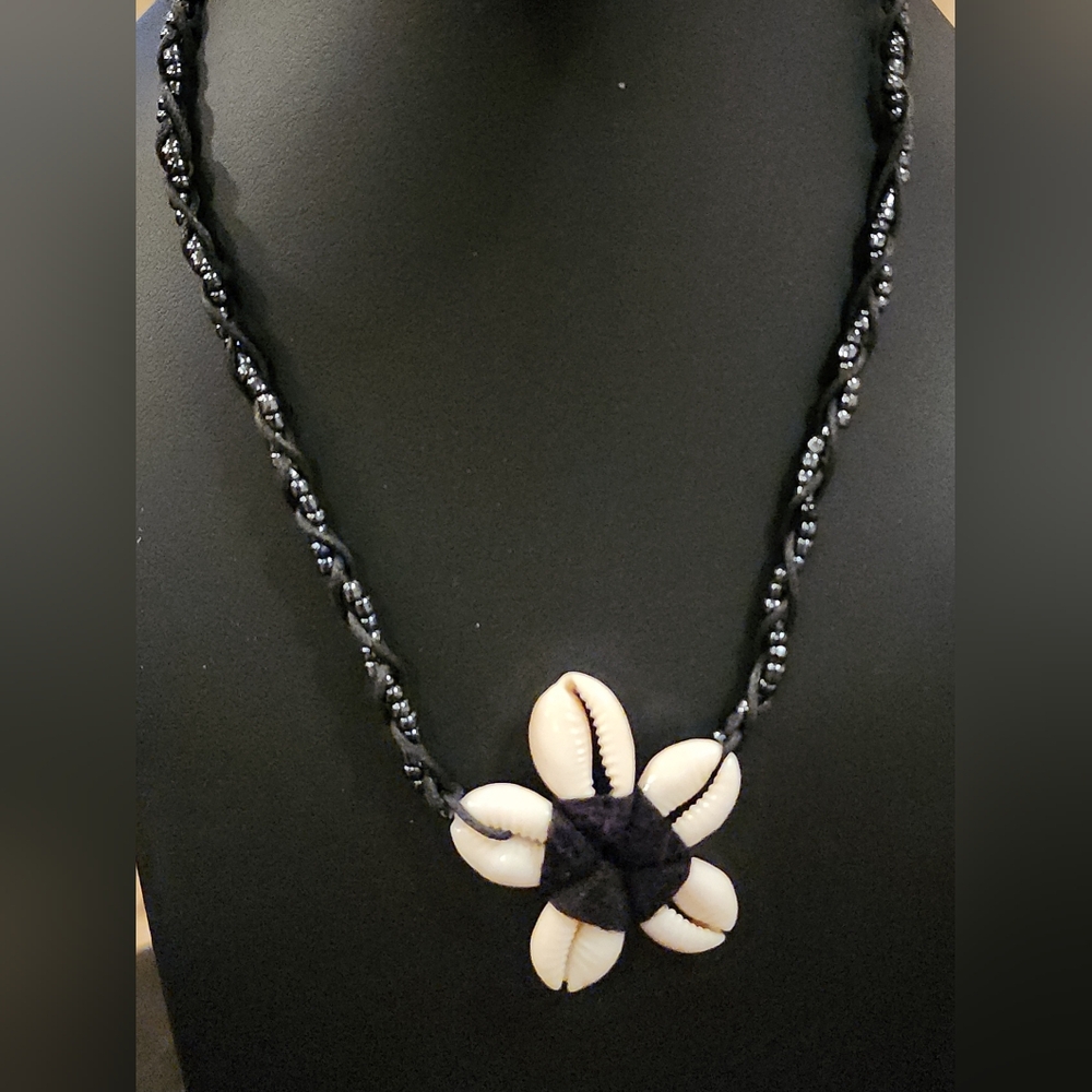 Tribal Necklace With Cowrie Shell Flower Pendant